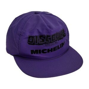 Vtg 90s Michelin Discount Tire Co Snapback Hat Purple Nylon Rope Cap Speedway